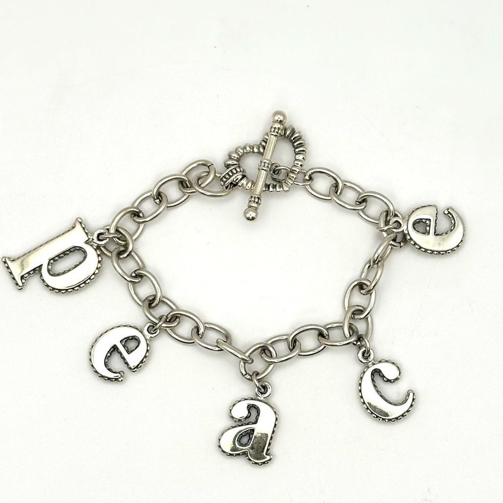 Lagos Sterling Silver 925 PEACE Charm Bracelet